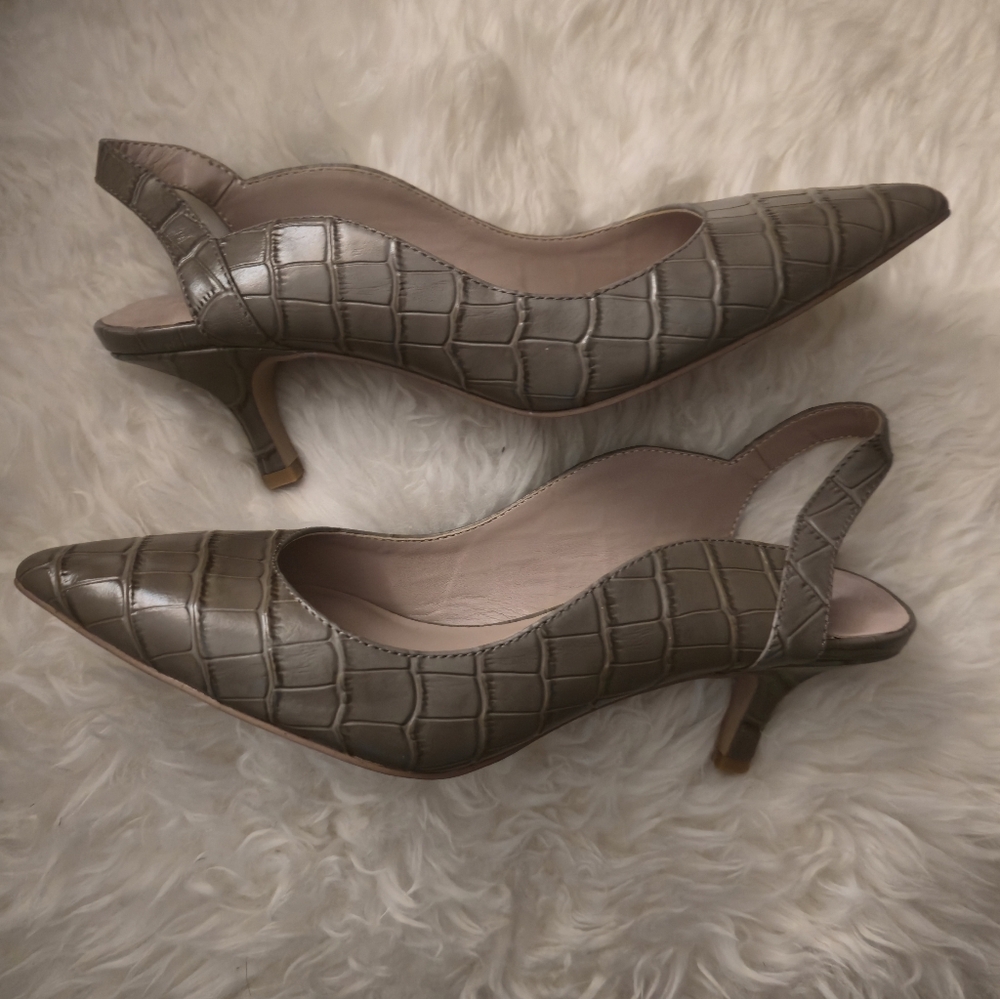 Zac Posen Gray Crocodile Slingback Heels